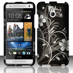 Funda Protector HTC One Mini M4 Negro con Flores Grises